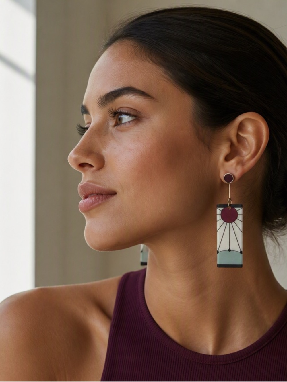 Demon Slayer Tanjiro‑Style Hanafuda Earrings - Purple, Light Blue - Picture 3 of 9